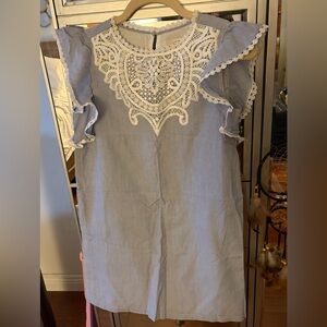 LOFT Elegant Blue Dress with White Lace